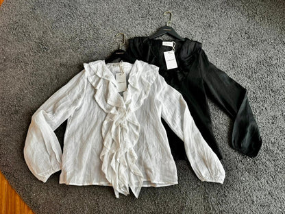 Ruffle Linen Top(Black)