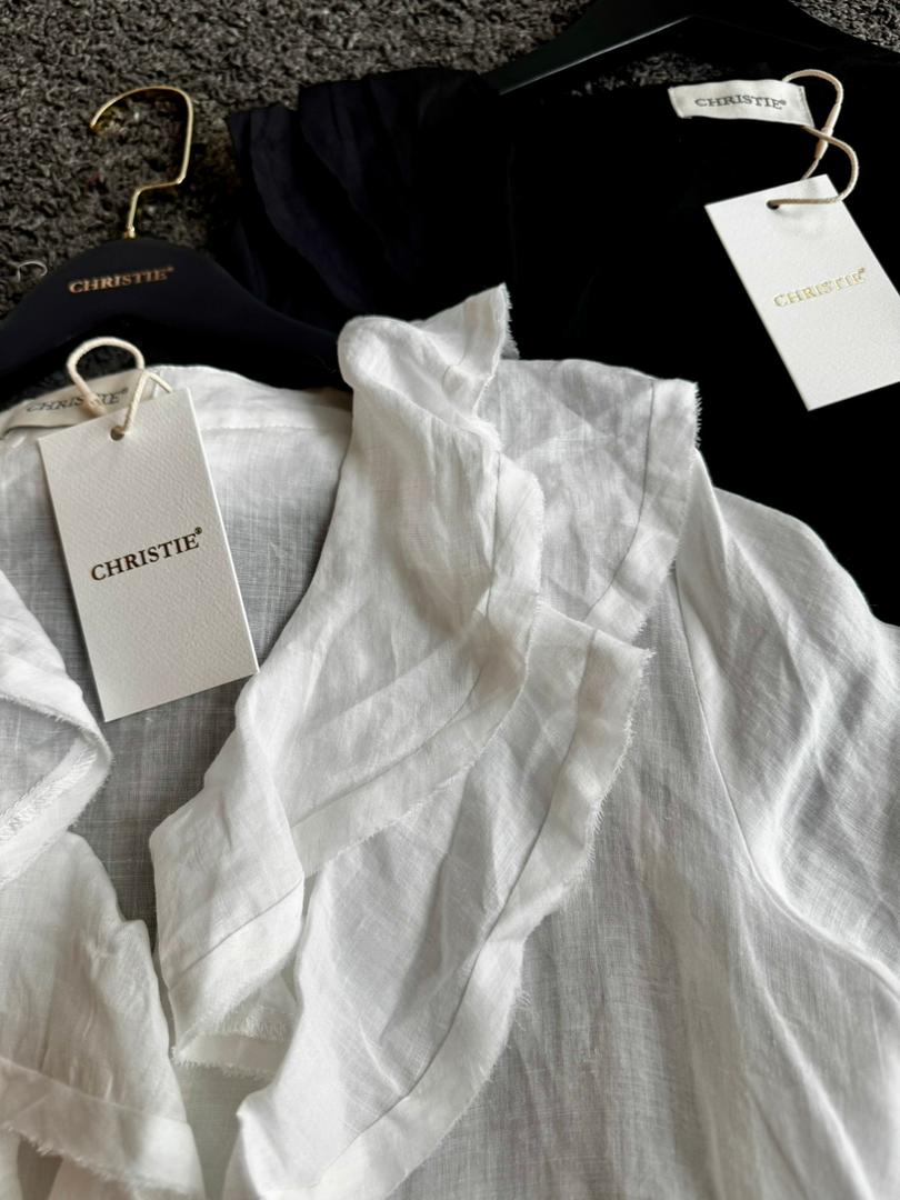 Ruffle Linen Top(Black)