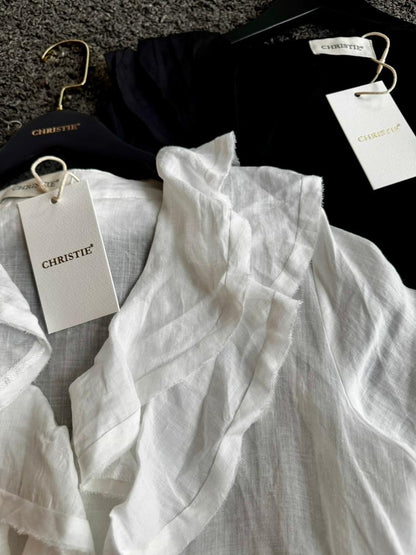 Ruffle Linen Top(Black)