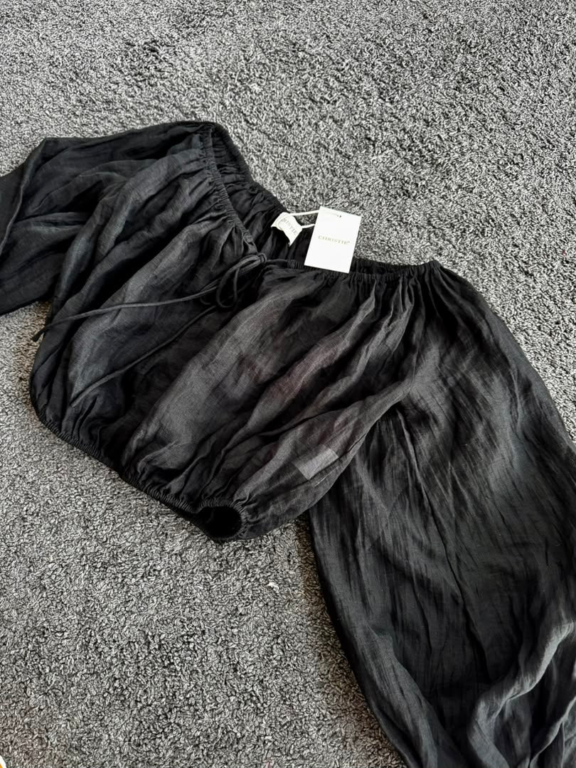 Off-Shoulder Ballon Sleeve Top (Black)