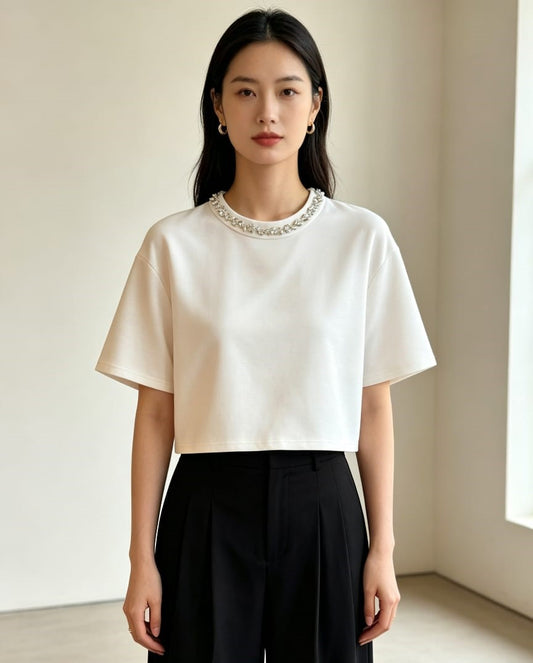 Crystal-Accent Tee (White)