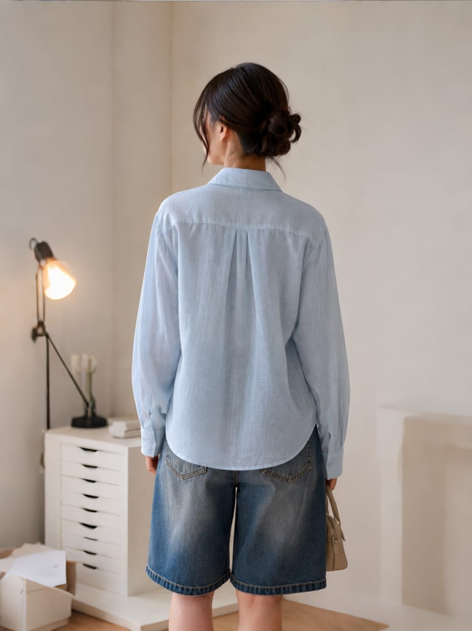 Embroidered Linen Top (LightBlue)