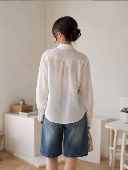 Embroidered Linen Top (White)