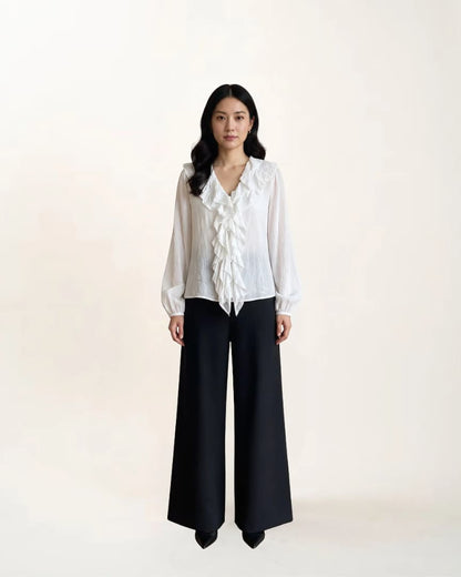 Ruffle Linen Top(White)