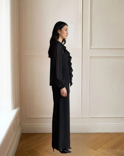 Ruffle Linen Top(Black)