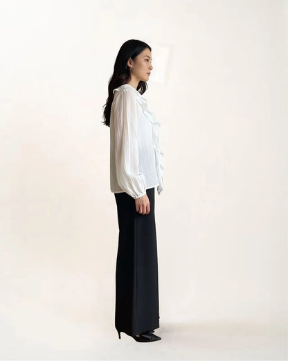 Ruffle Linen Top(White)