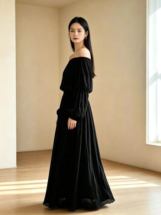 Éloise Linen Maxi Skirt (Black)