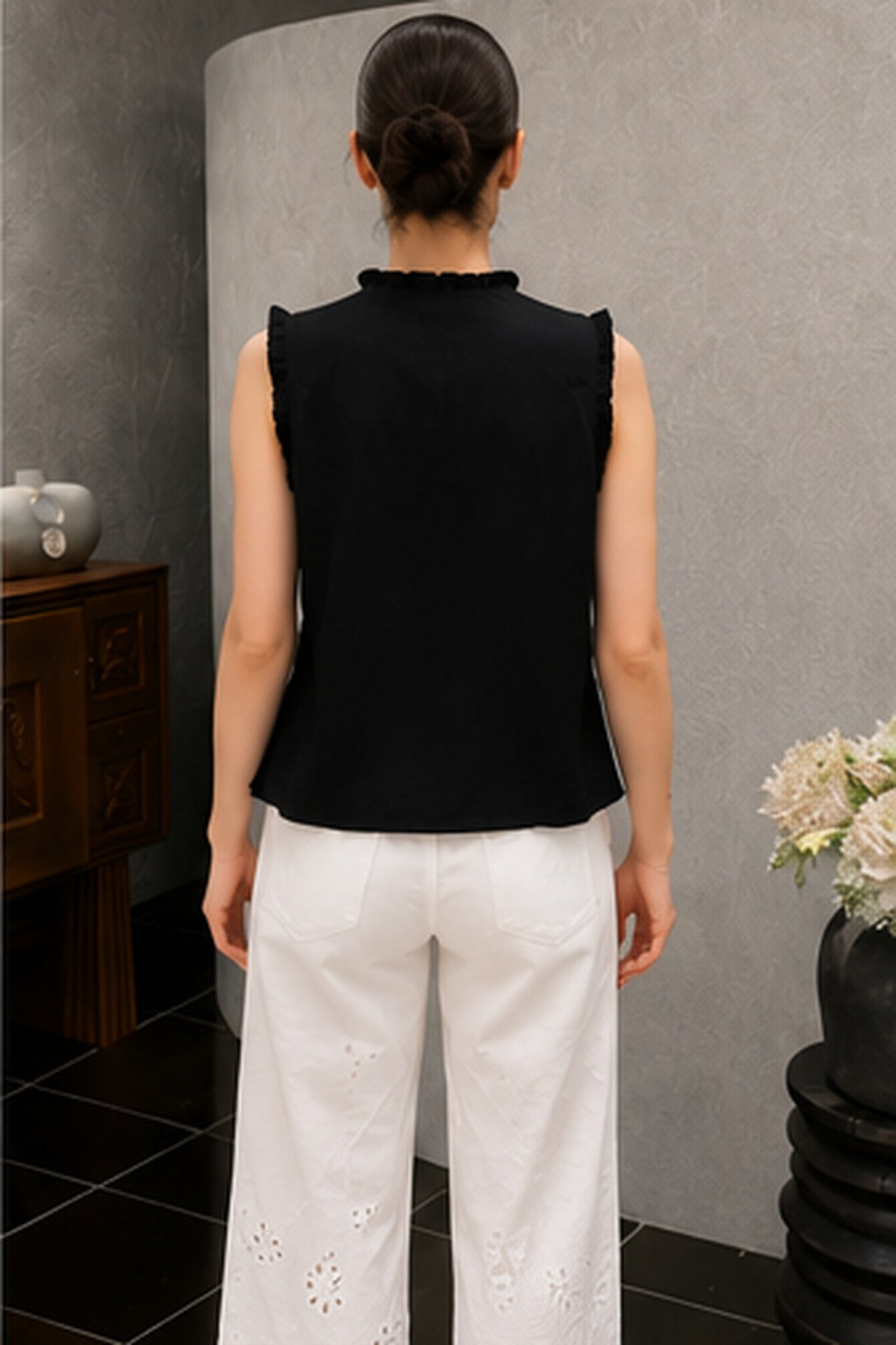 Linen Pleated Top(Black)