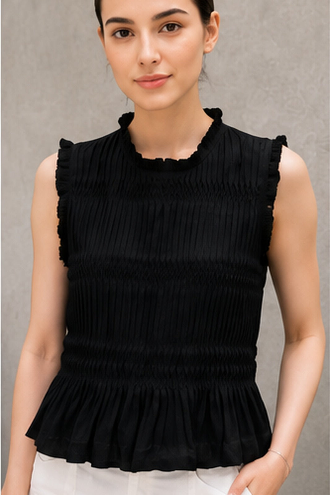 Linen Pleated Top(Black)