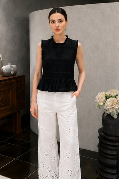 Linen Pleated Top(Black)