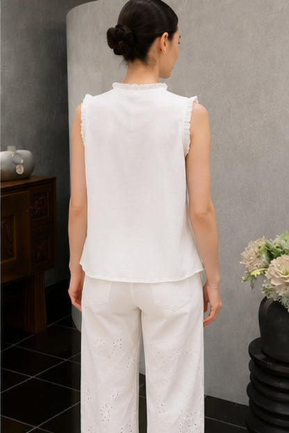 Linen Pleated Top(White)