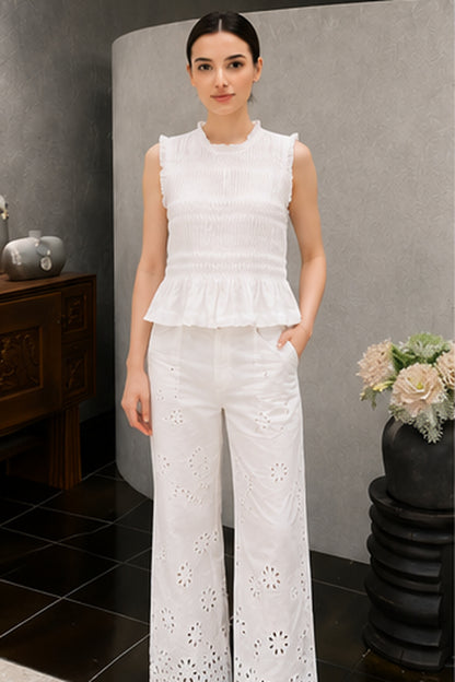 Linen Pleated Top(White)